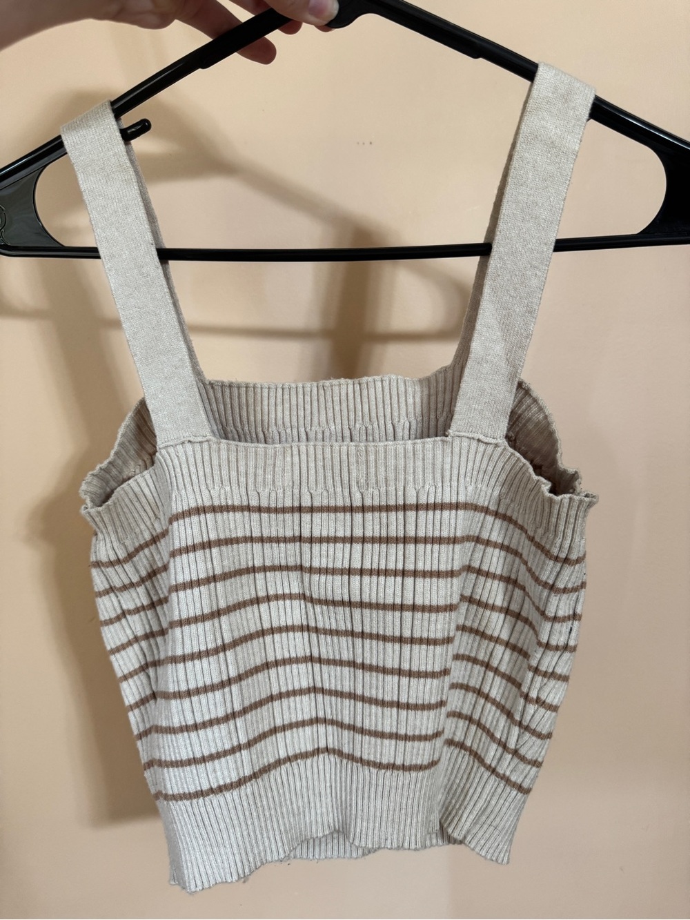 Striped Beige Ribbed Cropped Tank Top - Picture 3 of 3